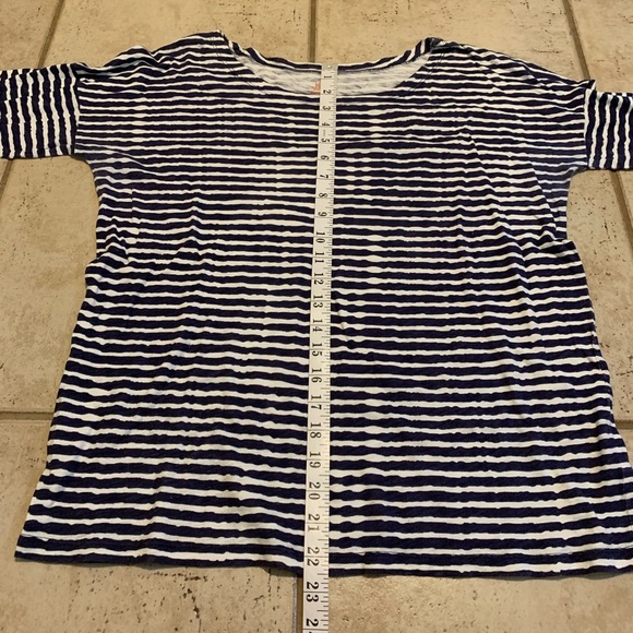 Joe Fresh Navy White Distressed Stripe Long Sleeve Top M/M Boatneck Nautical - Picture 5 of 7